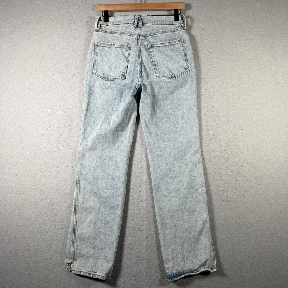 Good American Good Curve Straight Step‎ Insert Outseam Acid Wash Jeans 2/26 Blue
